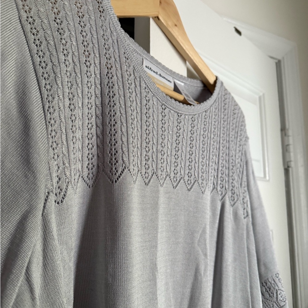 NWT Alfred Dunner Grey Crochet Short Sleeve Knit Top Sz 1X Demure Cottage Preppy - Picture 3 of 8